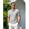 image:imageCOOFANDY Men Casual Henley Tee Shirt Short Sleeve Band Collar Summer Beach Textured TShirtLight Grey