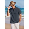 image:imageCOOFANDY Men Casual Henley Tee Shirt Short Sleeve Band Collar Summer Beach Textured TShirtNavy Blue