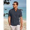 image:imageCOOFANDY Men Casual Henley Tee Shirt Short Sleeve Band Collar Summer Beach Textured TShirtNavy Blue