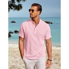 image:imageCOOFANDY Men Casual Henley Tee Shirt Short Sleeve Band Collar Summer Beach Textured TShirtPink