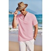 image:imageCOOFANDY Men Casual Henley Tee Shirt Short Sleeve Band Collar Summer Beach Textured TShirtPink