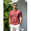image:imageCOOFANDY Men Casual Henley Tee Shirt Short Sleeve Band Collar Summer Beach Textured TShirtRed Flag