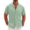 image:imageCOOFANDY Men Short Sleeve Button Down Shirts Summer Linen Textured Shirt Casual Beach Tops with Pocket01sage Green