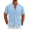 image:imageCOOFANDY Men Short Sleeve Button Down Shirts Summer Linen Textured Shirt Casual Beach Tops with Pocket02light Blue