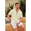 image:imageCOOFANDY Men Short Sleeve Button Down Shirts Summer Linen Textured Shirt Casual Beach Tops with PocketBeige