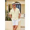 image:imageCOOFANDY Men Short Sleeve Button Down Shirts Summer Linen Textured Shirt Casual Beach Tops with PocketBeige