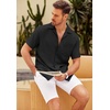 image:imageCOOFANDY Men Short Sleeve Button Down Shirts Summer Linen Textured Shirt Casual Beach Tops with PocketBlack