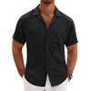 image:imageCOOFANDY Men Short Sleeve Button Down Shirts Summer Linen Textured Shirt Casual Beach Tops with PocketBlack