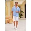 image:imageCOOFANDY Men Short Sleeve Button Down Shirts Summer Linen Textured Shirt Casual Beach Tops with PocketClear Blue