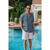 image:imageCOOFANDY Men Short Sleeve Button Down Shirts Summer Linen Textured Shirt Casual Beach Tops with PocketDark Blue
