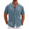 image:imageCOOFANDY Men Short Sleeve Button Down Shirts Summer Linen Textured Shirt Casual Beach Tops with PocketDark Blue