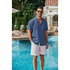 image:imageCOOFANDY Men Short Sleeve Button Down Shirts Summer Linen Textured Shirt Casual Beach Tops with PocketDenim Blue