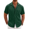 image:imageCOOFANDY Men Short Sleeve Button Down Shirts Summer Linen Textured Shirt Casual Beach Tops with PocketGreen
