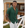image:imageCOOFANDY Men Short Sleeve Button Down Shirts Summer Linen Textured Shirt Casual Beach Tops with PocketGreen