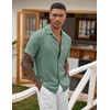 image:imageCOOFANDY Men Short Sleeve Button Down Shirts Summer Linen Textured Shirt Casual Beach Tops with PocketGrey Green