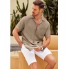 image:imageCOOFANDY Men Short Sleeve Button Down Shirts Summer Linen Textured Shirt Casual Beach Tops with PocketKhaki