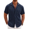 image:imageCOOFANDY Men Short Sleeve Button Down Shirts Summer Linen Textured Shirt Casual Beach Tops with PocketNavy Blue