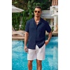 image:imageCOOFANDY Men Short Sleeve Button Down Shirts Summer Linen Textured Shirt Casual Beach Tops with PocketNavy Blue