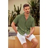 image:imageCOOFANDY Men Short Sleeve Button Down Shirts Summer Linen Textured Shirt Casual Beach Tops with PocketOlive Green