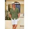 image:imageCOOFANDY Men Short Sleeve Button Down Shirts Summer Linen Textured Shirt Casual Beach Tops with PocketOlive Green