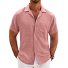 image:imageCOOFANDY Men Short Sleeve Button Down Shirts Summer Linen Textured Shirt Casual Beach Tops with PocketPink