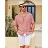 image:imageCOOFANDY Men Short Sleeve Button Down Shirts Summer Linen Textured Shirt Casual Beach Tops with PocketPink