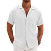 image:imageCOOFANDY Men Short Sleeve Button Down Shirts Summer Linen Textured Shirt Casual Beach Tops with PocketWhite