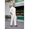 image:imageCOOFANDY Mens 2 Piece Cotton Sets Casual Long Sleeve Cuban Henley Shirt and Loose Pants Set Beach Vacation OutfitsAll White