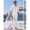 image:imageCOOFANDY Mens 2 Piece Cotton Sets Casual Long Sleeve Cuban Henley Shirt and Loose Pants Set Beach Vacation OutfitsAll White