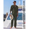 image:imageCOOFANDY Mens 2 Piece Cotton Sets Casual Long Sleeve Cuban Henley Shirt and Loose Pants Set Beach Vacation OutfitsArmy Green