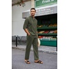 image:imageCOOFANDY Mens 2 Piece Cotton Sets Casual Long Sleeve Cuban Henley Shirt and Loose Pants Set Beach Vacation OutfitsArmy Green