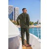 image:imageCOOFANDY Mens 2 Piece Cotton Sets Casual Long Sleeve Cuban Henley Shirt and Loose Pants Set Beach Vacation OutfitsArmy Green