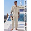 image:imageCOOFANDY Mens 2 Piece Cotton Sets Casual Long Sleeve Cuban Henley Shirt and Loose Pants Set Beach Vacation OutfitsBeige