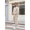 image:imageCOOFANDY Mens 2 Piece Cotton Sets Casual Long Sleeve Cuban Henley Shirt and Loose Pants Set Beach Vacation OutfitsBeige