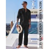 image:imageCOOFANDY Mens 2 Piece Cotton Sets Casual Long Sleeve Cuban Henley Shirt and Loose Pants Set Beach Vacation OutfitsBlack