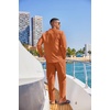 image:imageCOOFANDY Mens 2 Piece Cotton Sets Casual Long Sleeve Cuban Henley Shirt and Loose Pants Set Beach Vacation OutfitsCaramel