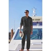 image:imageCOOFANDY Mens 2 Piece Cotton Sets Casual Long Sleeve Cuban Henley Shirt and Loose Pants Set Beach Vacation OutfitsDark Grey