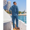 image:imageCOOFANDY Mens 2 Piece Cotton Sets Casual Long Sleeve Cuban Henley Shirt and Loose Pants Set Beach Vacation OutfitsDenim Blue