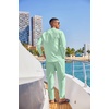 image:imageCOOFANDY Mens 2 Piece Cotton Sets Casual Long Sleeve Cuban Henley Shirt and Loose Pants Set Beach Vacation OutfitsIce Green