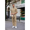 image:imageCOOFANDY Mens 2 Piece Cotton Sets Casual Long Sleeve Cuban Henley Shirt and Loose Pants Set Beach Vacation OutfitsKhaki