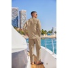 image:imageCOOFANDY Mens 2 Piece Cotton Sets Casual Long Sleeve Cuban Henley Shirt and Loose Pants Set Beach Vacation OutfitsKhaki