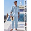 image:imageCOOFANDY Mens 2 Piece Cotton Sets Casual Long Sleeve Cuban Henley Shirt and Loose Pants Set Beach Vacation OutfitsLight Blue