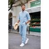 image:imageCOOFANDY Mens 2 Piece Cotton Sets Casual Long Sleeve Cuban Henley Shirt and Loose Pants Set Beach Vacation OutfitsLight Blue