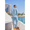 image:imageCOOFANDY Mens 2 Piece Cotton Sets Casual Long Sleeve Cuban Henley Shirt and Loose Pants Set Beach Vacation OutfitsLight Blue
