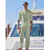 image:imageCOOFANDY Mens 2 Piece Cotton Sets Casual Long Sleeve Cuban Henley Shirt and Loose Pants Set Beach Vacation OutfitsLight Green