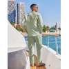 image:imageCOOFANDY Mens 2 Piece Cotton Sets Casual Long Sleeve Cuban Henley Shirt and Loose Pants Set Beach Vacation OutfitsLight Green