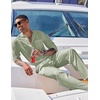 image:imageCOOFANDY Mens 2 Piece Cotton Sets Casual Long Sleeve Cuban Henley Shirt and Loose Pants Set Beach Vacation OutfitsLight Green