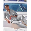 image:imageCOOFANDY Mens 2 Piece Cotton Sets Casual Long Sleeve Cuban Henley Shirt and Loose Pants Set Beach Vacation OutfitsLight Grey