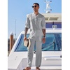 image:imageCOOFANDY Mens 2 Piece Cotton Sets Casual Long Sleeve Cuban Henley Shirt and Loose Pants Set Beach Vacation OutfitsLight Grey