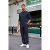 image:imageCOOFANDY Mens 2 Piece Cotton Sets Casual Long Sleeve Cuban Henley Shirt and Loose Pants Set Beach Vacation OutfitsNavy